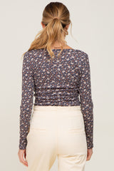 Navy Floral Maternity Henley Top