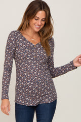 Navy Floral Maternity Henley Top