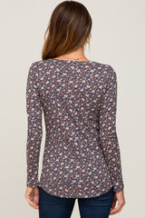 Navy Floral Henley Top