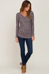 Navy Floral Henley Top