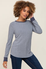 Navy Ribbed Striped Long Sleeve Top