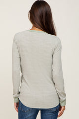 Sage Ribbed Striped Long Sleeve Maternity Top