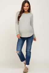 Sage Ribbed Striped Long Sleeve Maternity Top