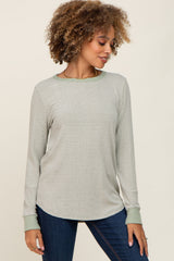 Sage Ribbed Striped Long Sleeve Maternity Top