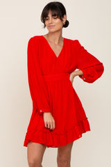 Red Chiffon Ruffle Accent Mini Dress