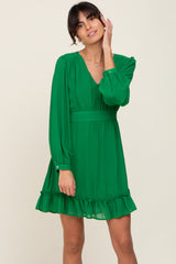 Green Chiffon Ruffle Accent Maternity Mini Dress