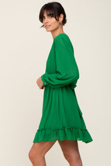 Green Chiffon Ruffle Accent Mini Dress