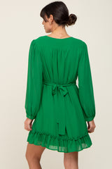 Green Chiffon Ruffle Accent Mini Dress