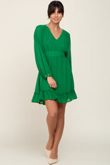 Green Chiffon Ruffle Accent Mini Dress