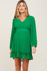 Green Chiffon Ruffle Accent Maternity Mini Dress