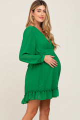 Green Chiffon Ruffle Accent Maternity Mini Dress