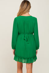 Green Chiffon Ruffle Accent Maternity Mini Dress