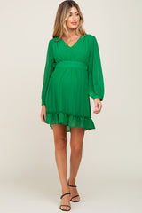 Green Chiffon Ruffle Accent Maternity Mini Dress