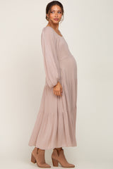 Taupe Tiered Maternity Midi Dress