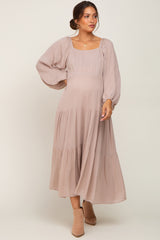 Taupe Tiered Maternity Midi Dress