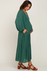 Forest Green Tiered Maternity Midi Dress