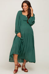 Forest Green Tiered Maternity Midi Dress