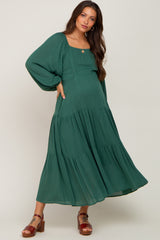 Forest Green Tiered Maternity Midi Dress