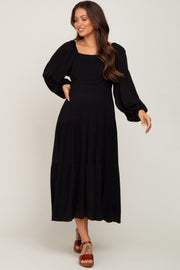 Black Tiered Maternity Midi Dress