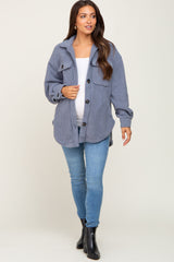 Blue Fleece Maternity Shirt Jacket