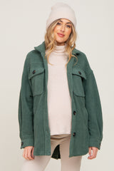 Forest Green Fleece Maternity Shirt Jacket