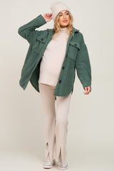 Forest Green Fleece Maternity Shirt Jacket