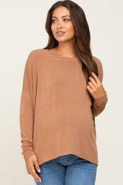 Camel Knit Long Dolman Sleeve Maternity Top