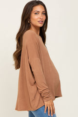 Camel Knit Long Dolman Sleeve Maternity Top