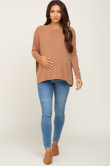 Camel Knit Long Dolman Sleeve Maternity Top