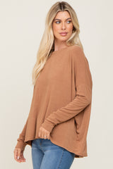 Camel Knit Long Dolman Sleeve Top