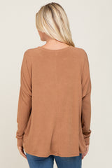 Camel Knit Long Dolman Sleeve Top