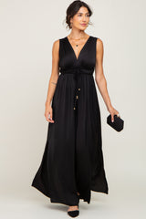 Black Satin Side Slit Jumpsuit