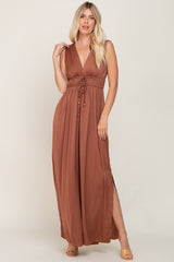 Mocha Satin Side Slit Jumpsuit