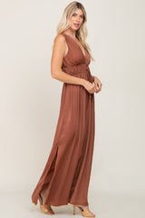 Mocha Satin Side Slit Jumpsuit