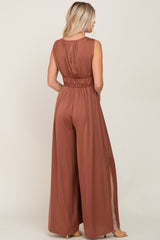 Mocha Satin Side Slit Jumpsuit