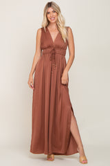 Mocha Satin Side Slit Jumpsuit