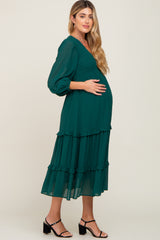 Forest Green Smocked Tiered Maternity Dress