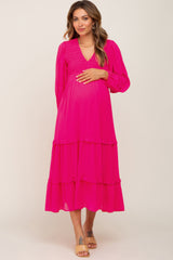 Fuchsia Smocked Tiered Maternity Dress