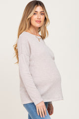 Beige Ribbed Open Knit Long Sleeve Maternity Top