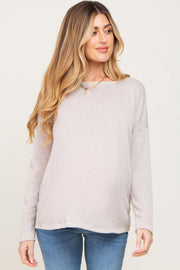 Beige Ribbed Open Knit Long Sleeve Maternity Top