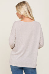 Beige Ribbed Open Knit Long Sleeve Top