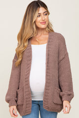 Mocha Oversized Bubble Sleeve Maternity Cardigan