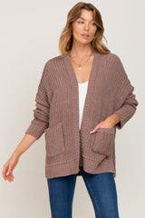 Brown Chunky Knit Oversized Maternity Cardigan