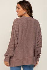 Brown Chunky Knit Oversized Maternity Cardigan