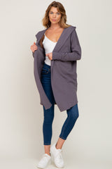 Purple Hooded Long Maternity Cardigan