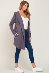 Purple Hooded Long Cardigan