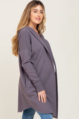 Purple Hooded Long Maternity Cardigan