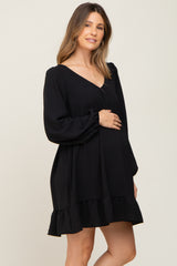 Black Long Sleeve Gathered Tier Maternity Dress