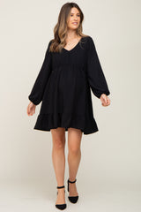 Black Long Sleeve Gathered Tier Maternity Dress