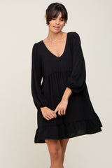 Black Long Sleeve Gathered Tier Maternity Dress